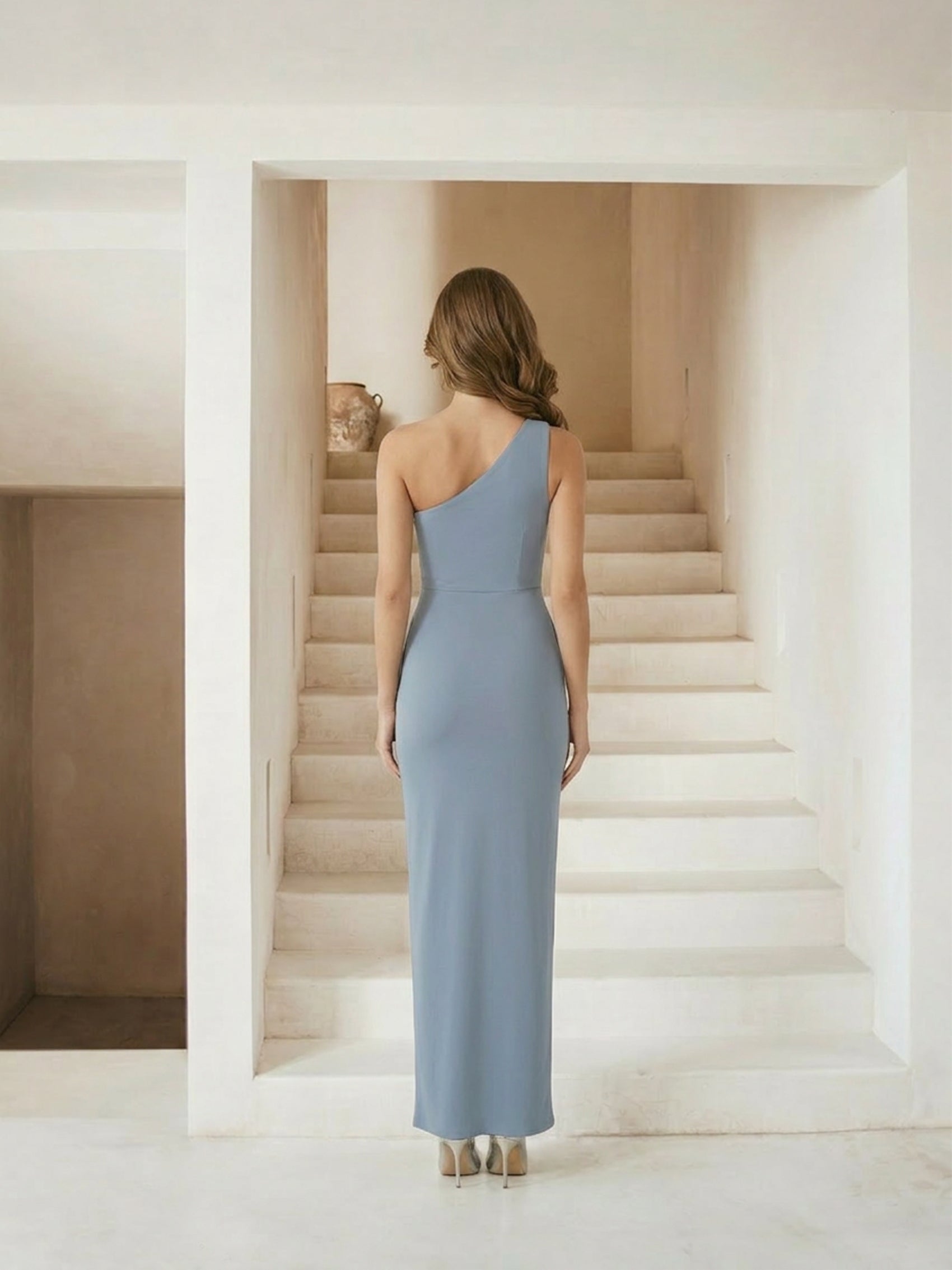 One Shoulder Maxi Dress in Sage Green