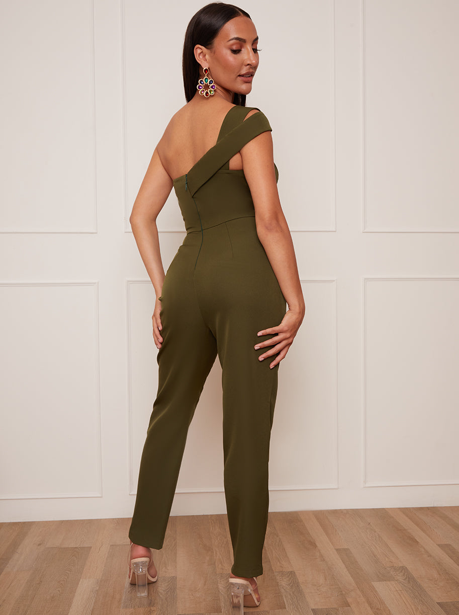 Petite One Shoulder Jumpsuit in Green