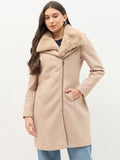 Madame Faux Fur Neckline Beige Long Coat