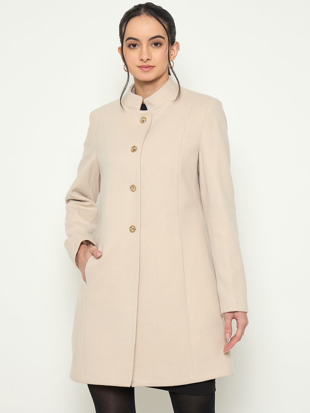 Madame stand Collar Off White Long Coat