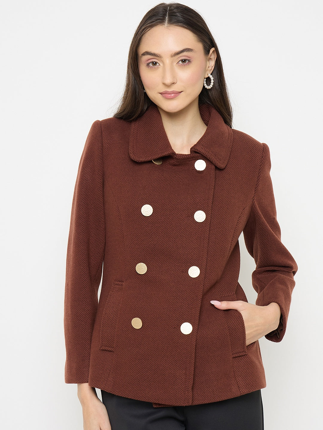 Madame Shirt Collar Brown Long Coat