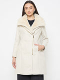 Madame Faux Fur Neckline Off White Long Coat