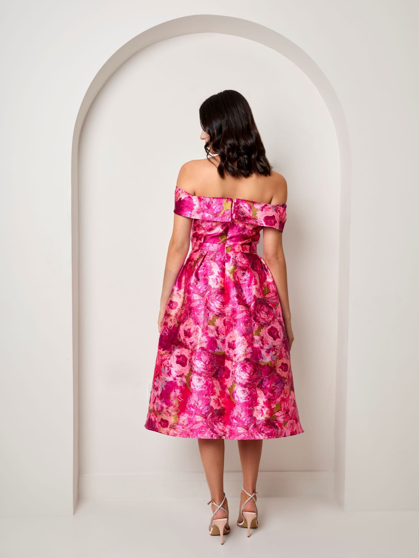 Bardot twill fit and flare dress in pink