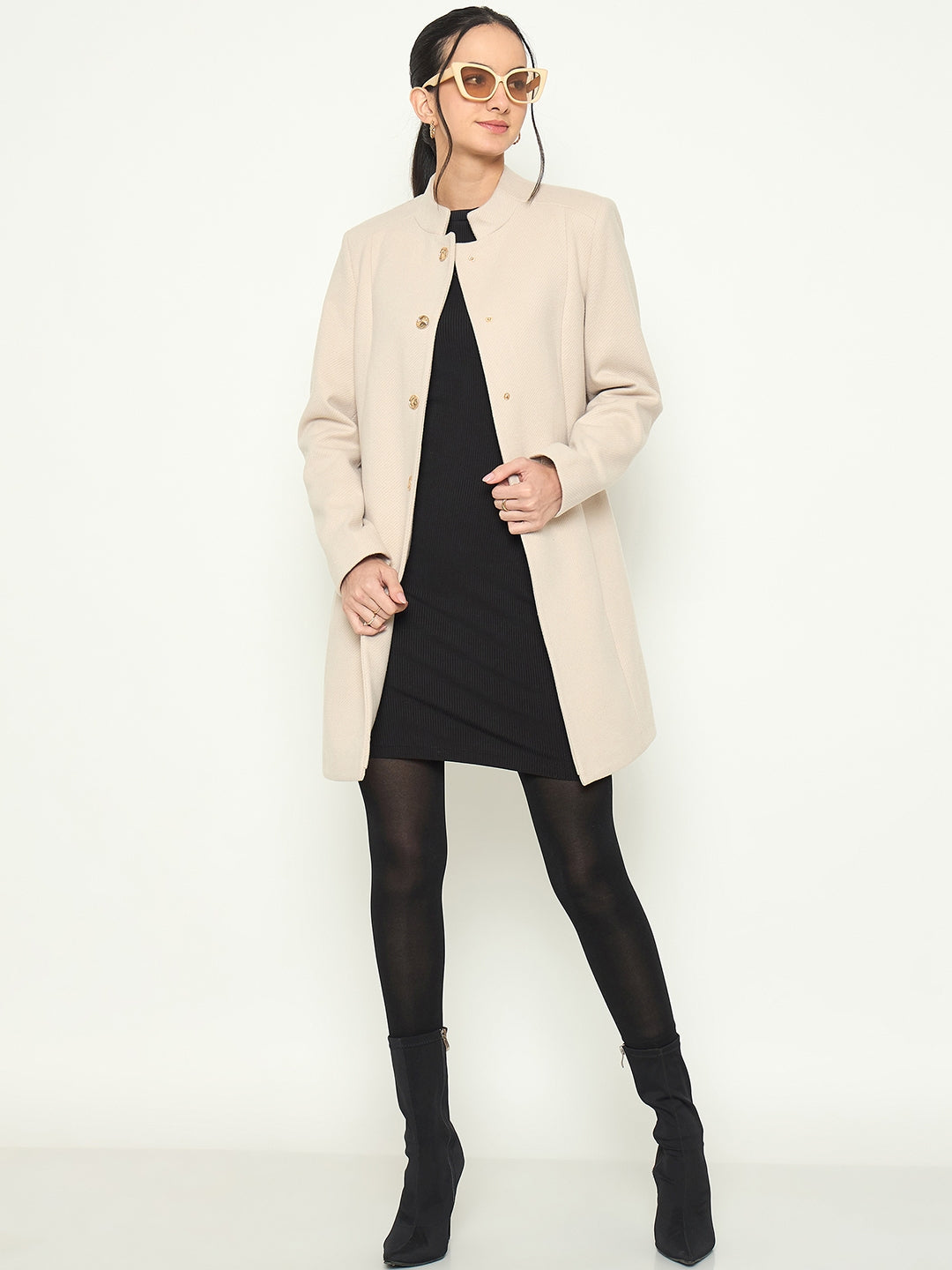 Madame stand Collar Off White Long Coat