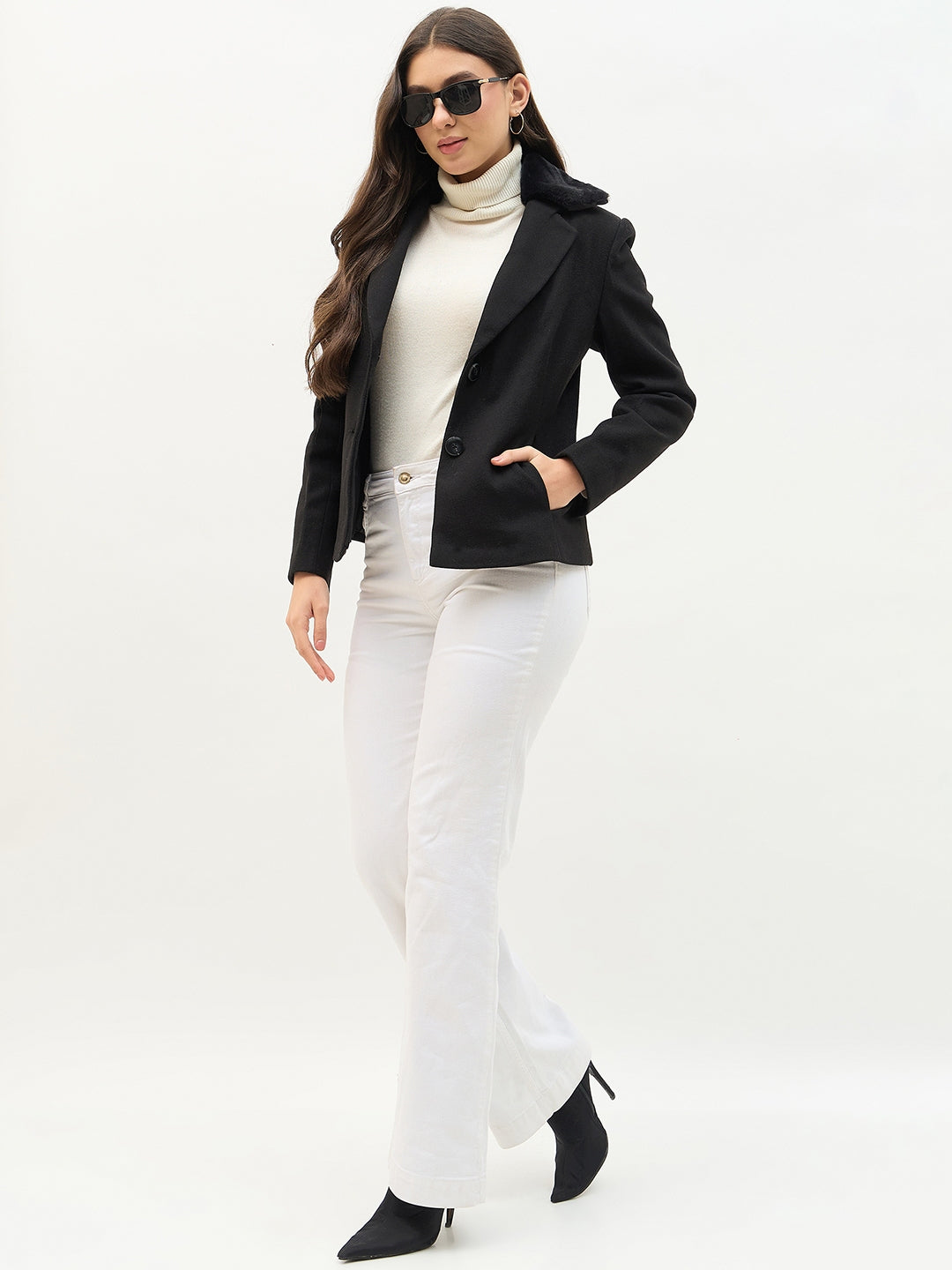 Madame Faux Fur Collar Black Coat