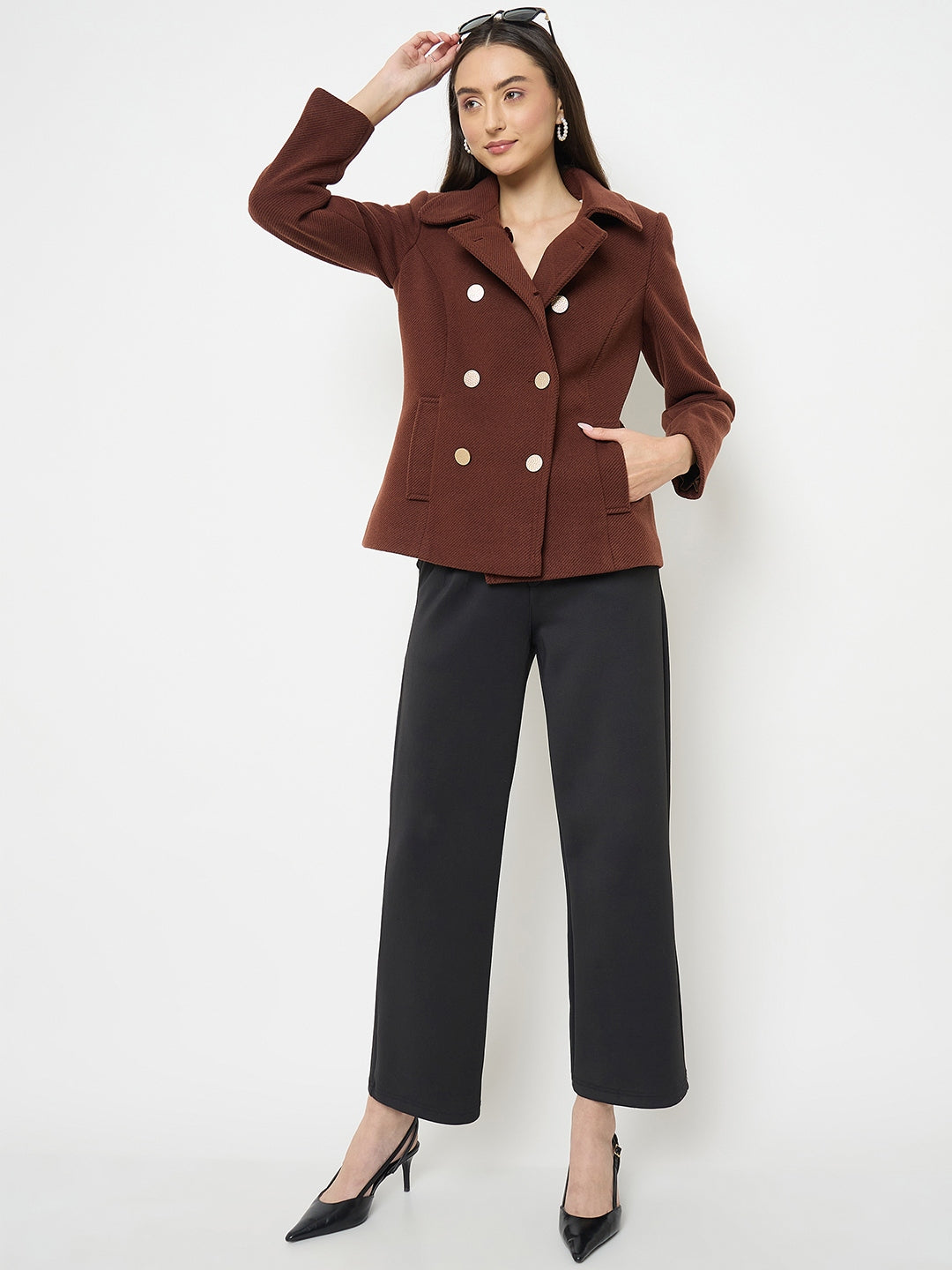Madame Shirt Collar Brown Long Coat