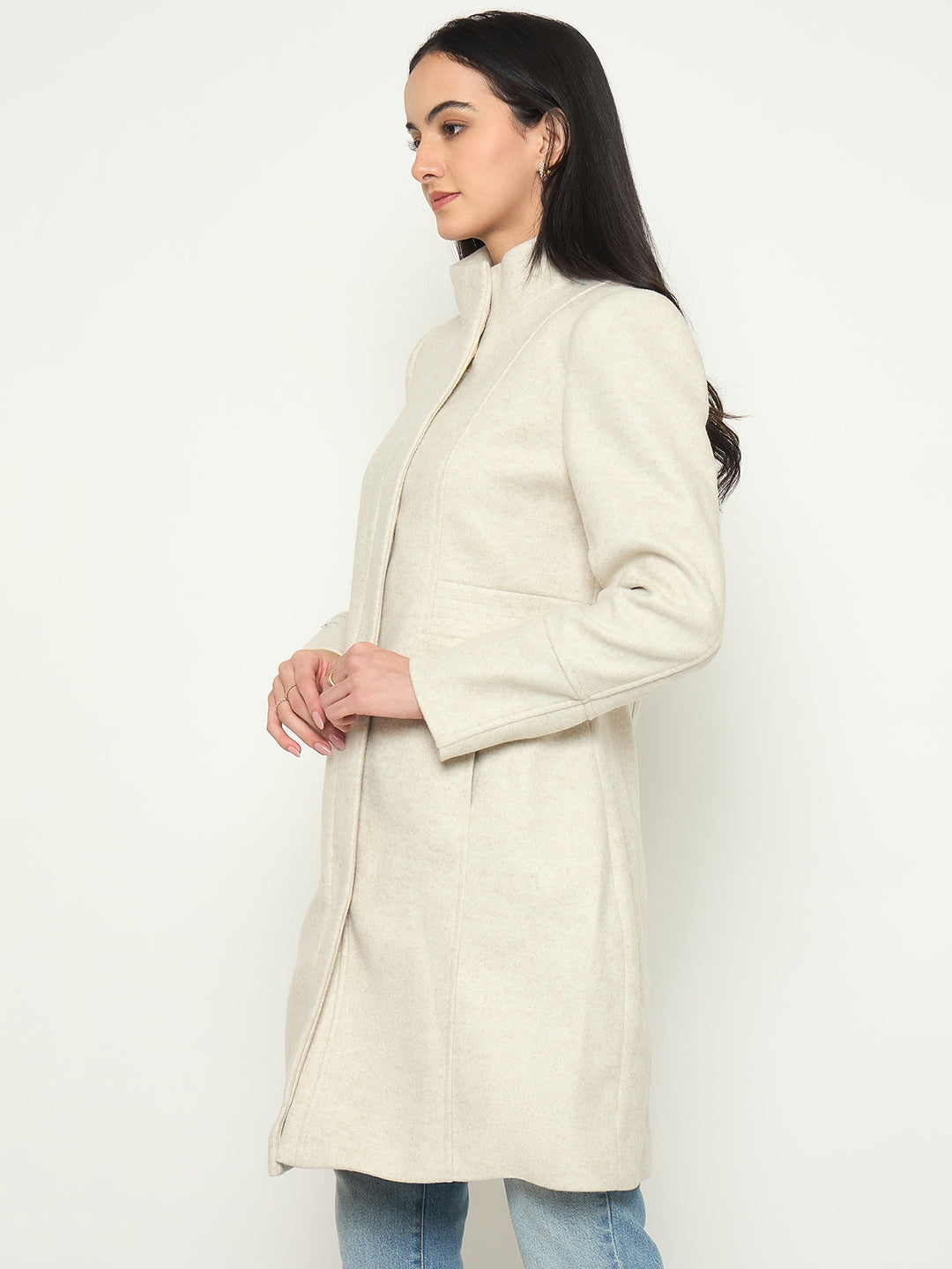 Madame Stand Collar Beige Long Coat