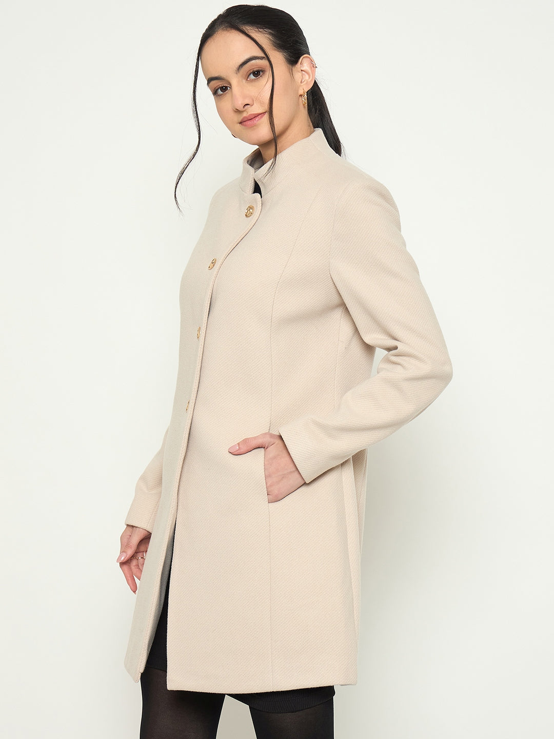 Madame stand Collar Off White Long Coat