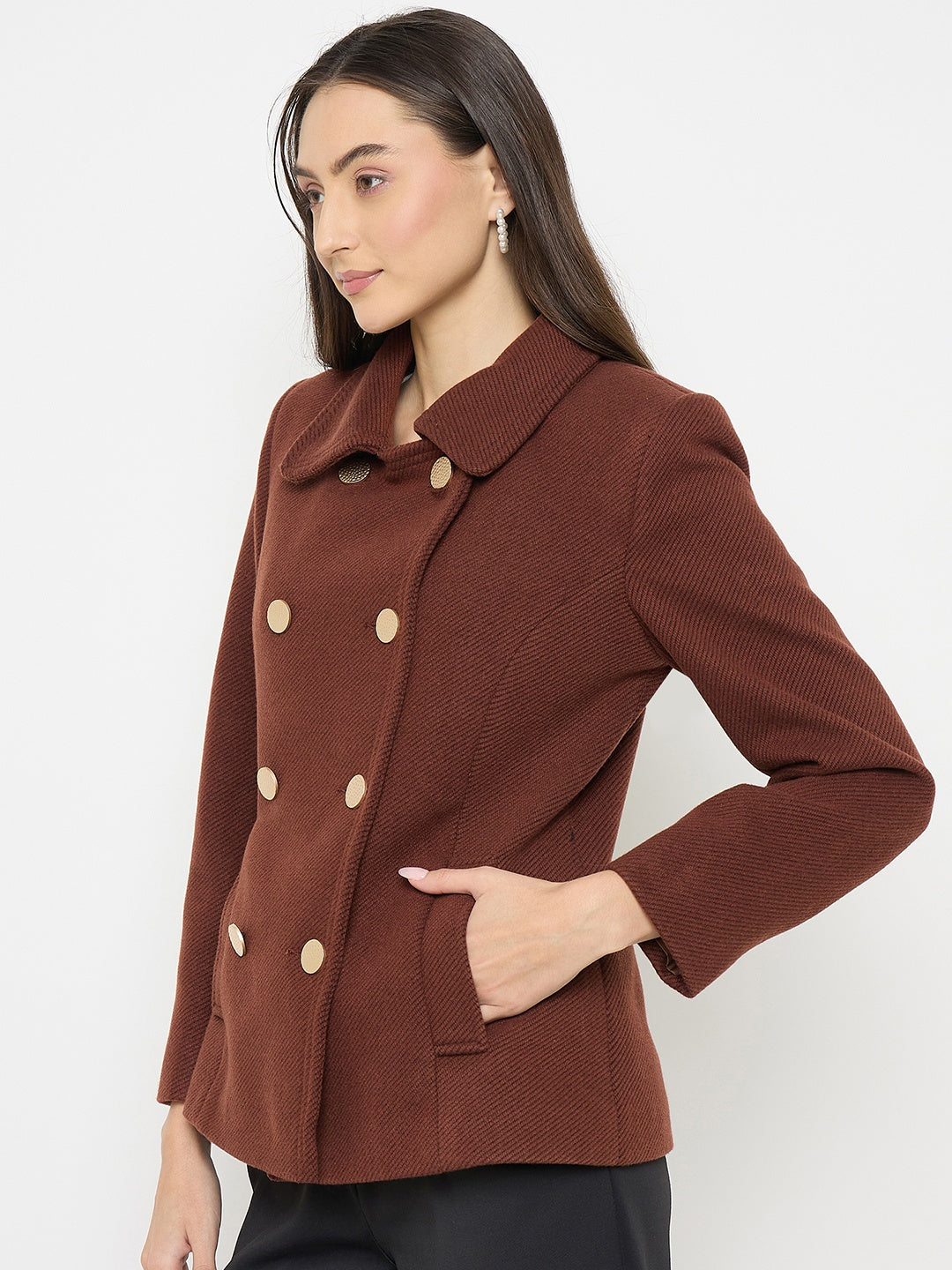Madame Shirt Collar Brown Long Coat