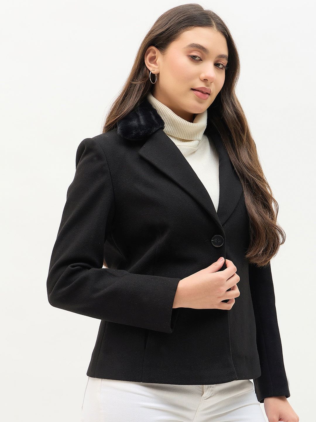 Madame Faux Fur Collar Black Coat