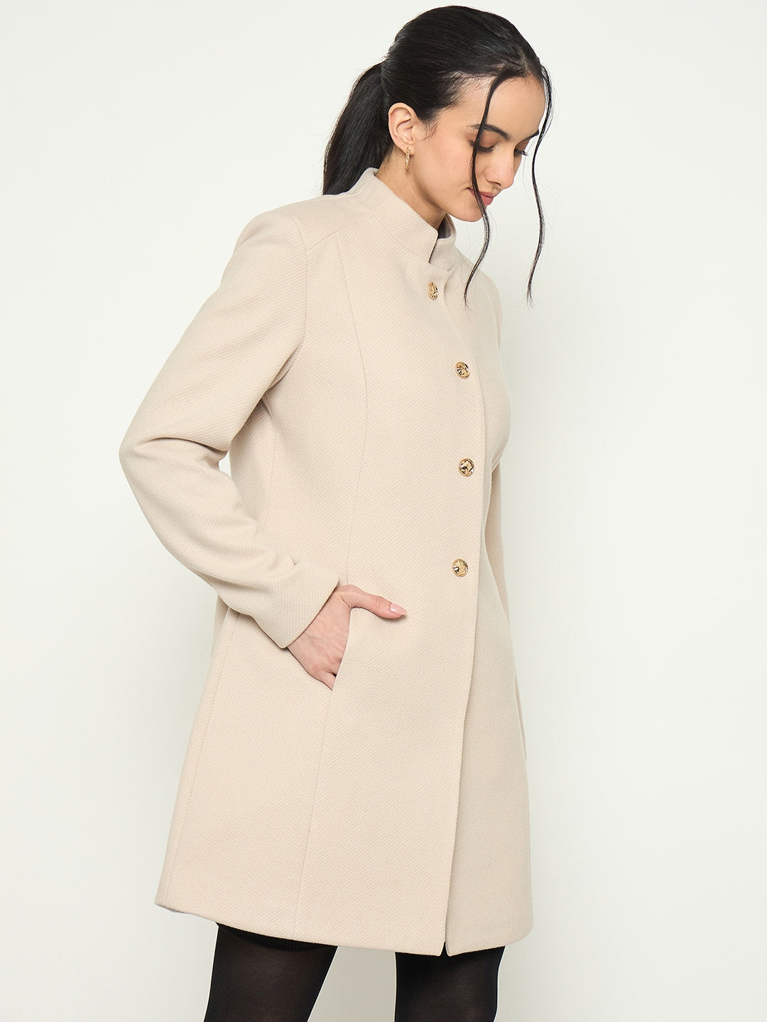 Madame stand Collar Off White Long Coat