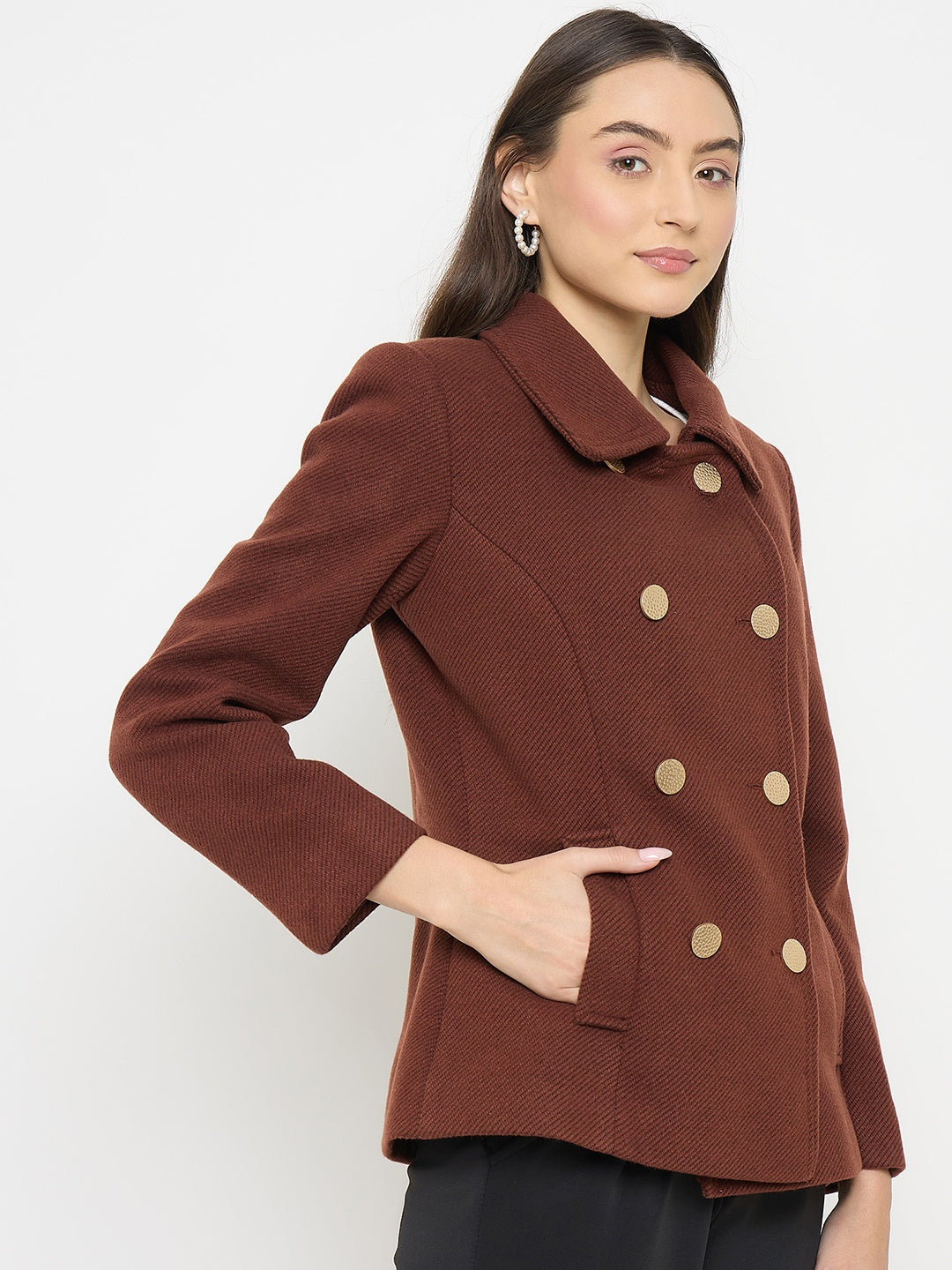 Madame Shirt Collar Brown Long Coat