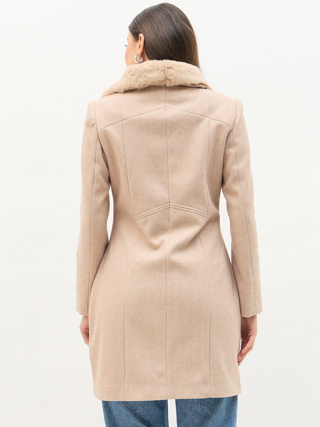 Madame Faux Fur Neckline Beige Long Coat