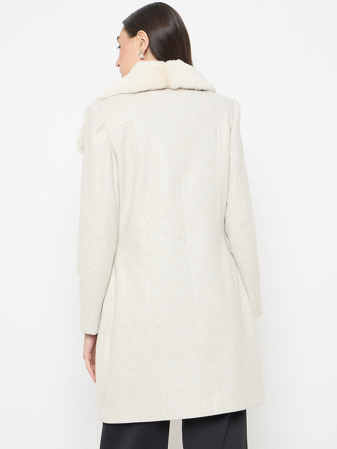 Madame Faux Fur Neckline Off White Long Coat