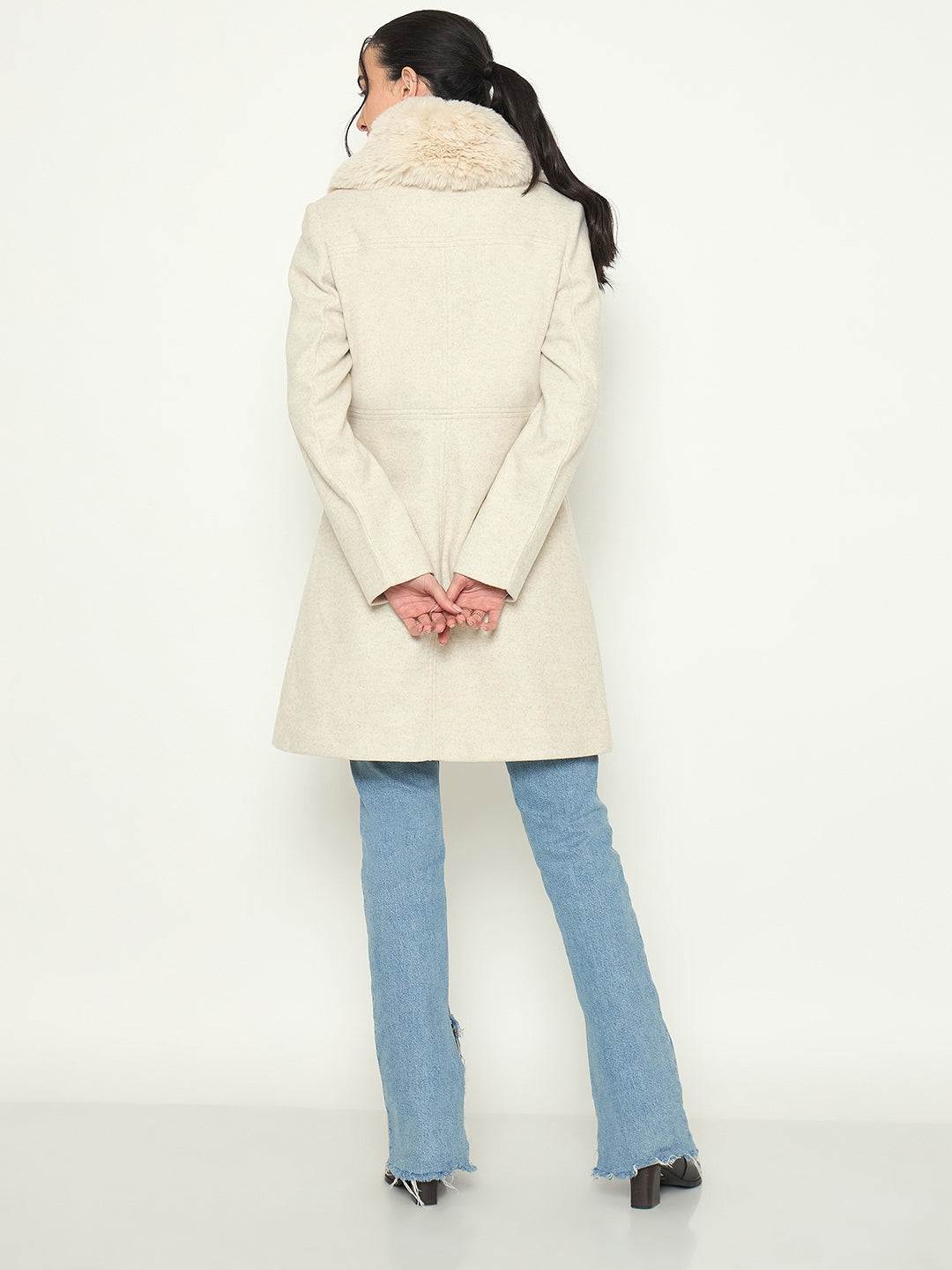 Madame Shirt Collar Beige Long Coat
