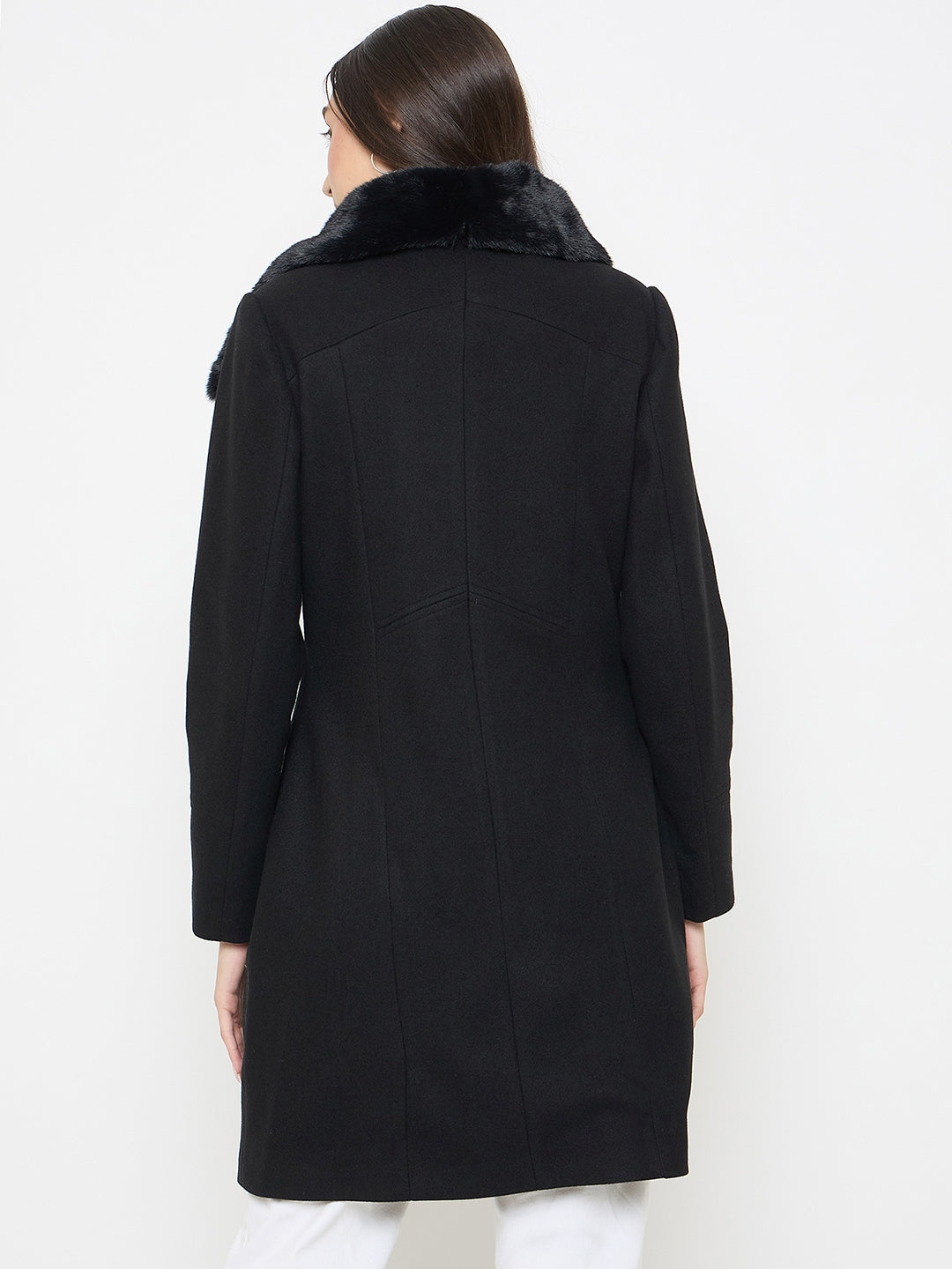 Madame Faux Fur Collar Black Long Coat