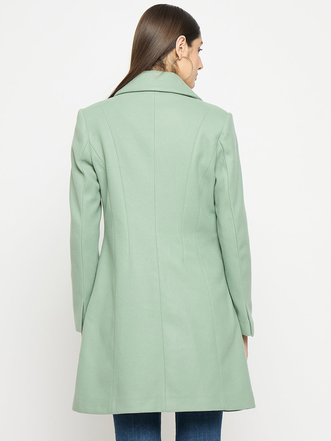 Madame Lapel Notch Collar Green Long Coat