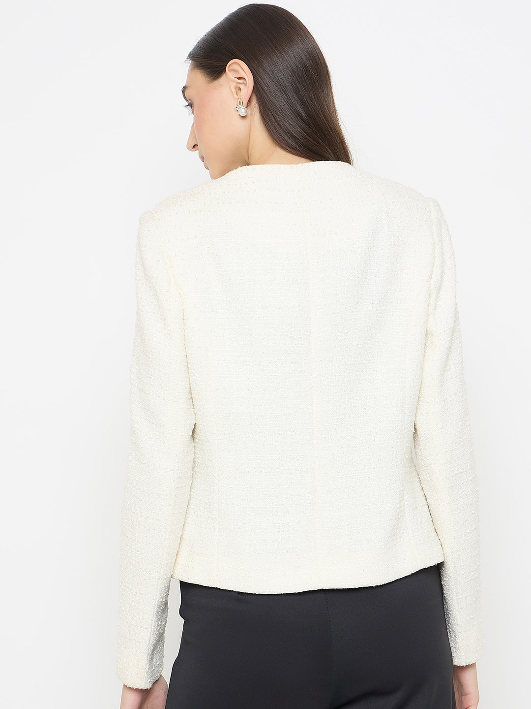 Madame Round Neck Off White Tweed Coat