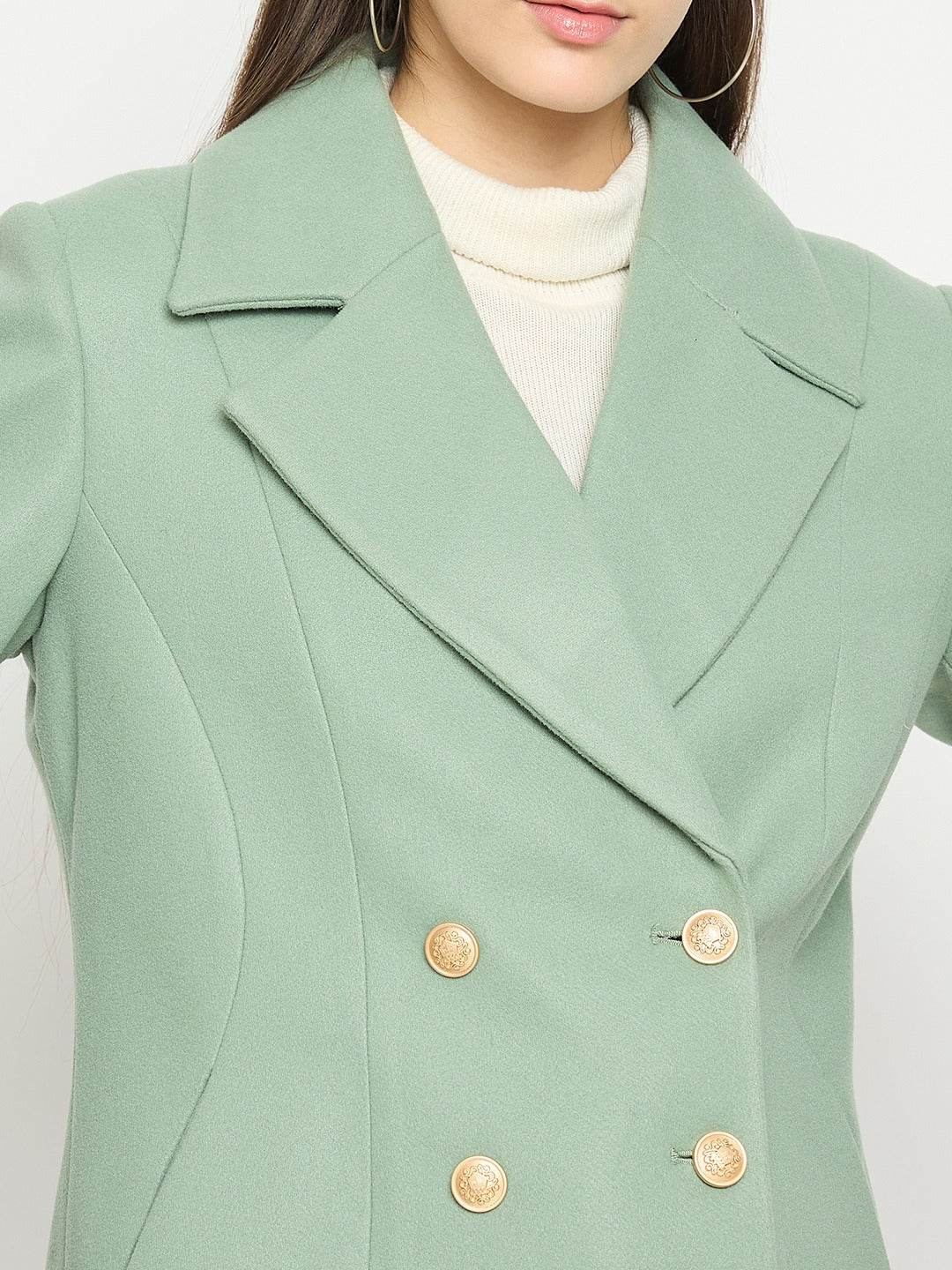 Madame Lapel Notch Collar Green Long Coat
