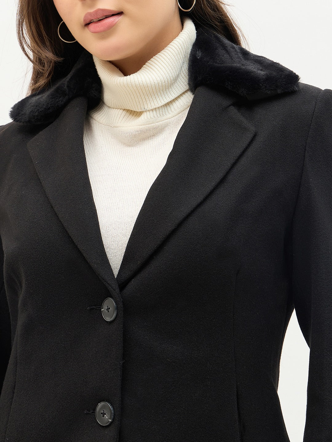 Madame Faux Fur Collar Black Coat