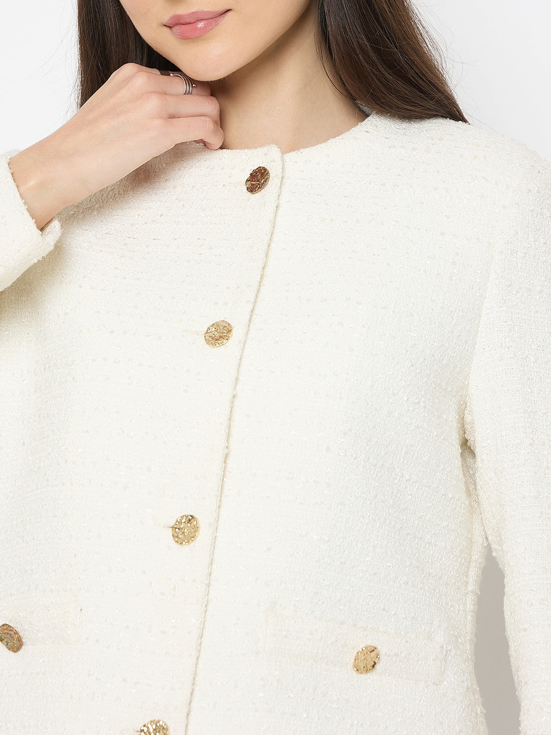 Madame Round Neck Off White Tweed Coat