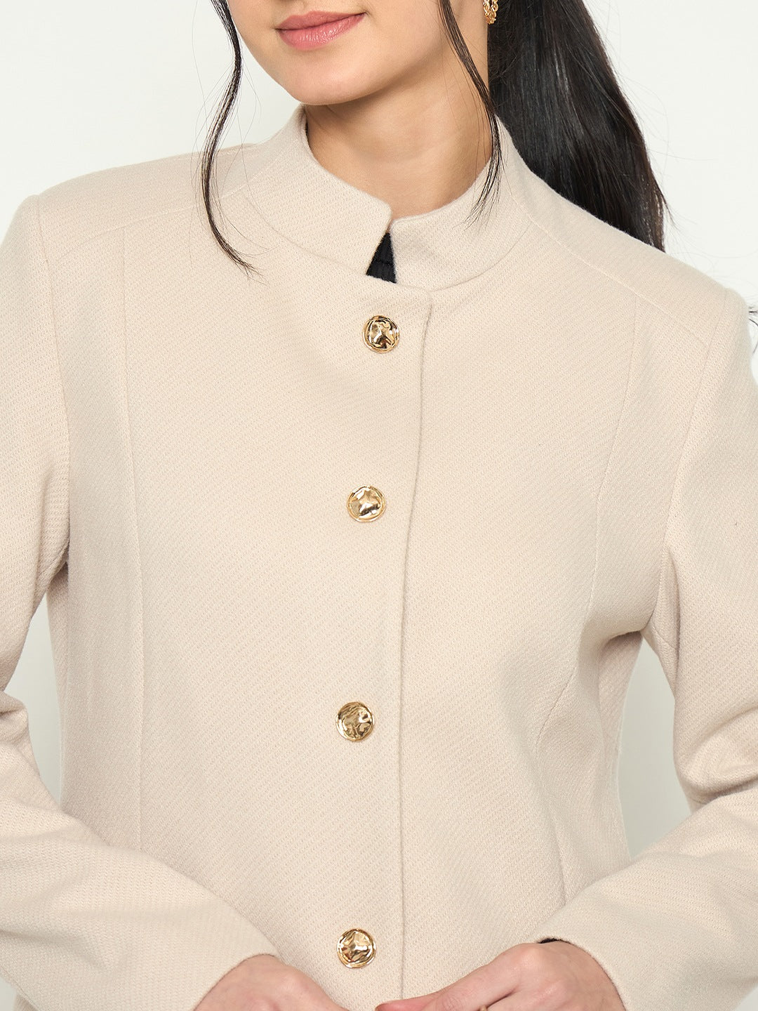 Madame stand Collar Off White Long Coat
