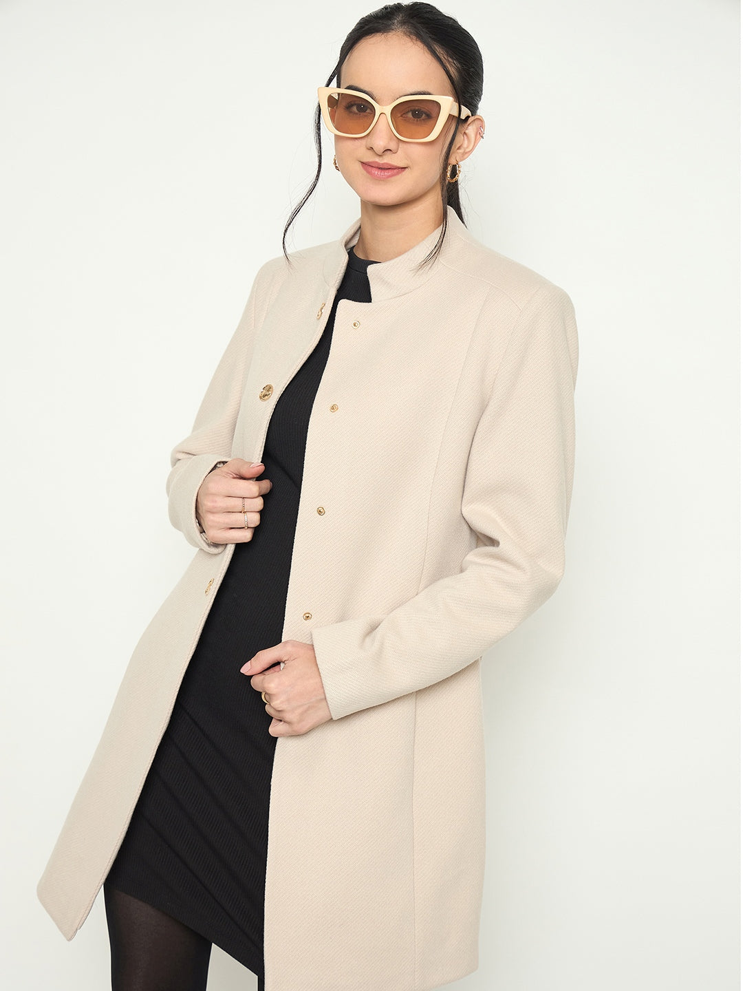 Madame stand Collar Off White Long Coat