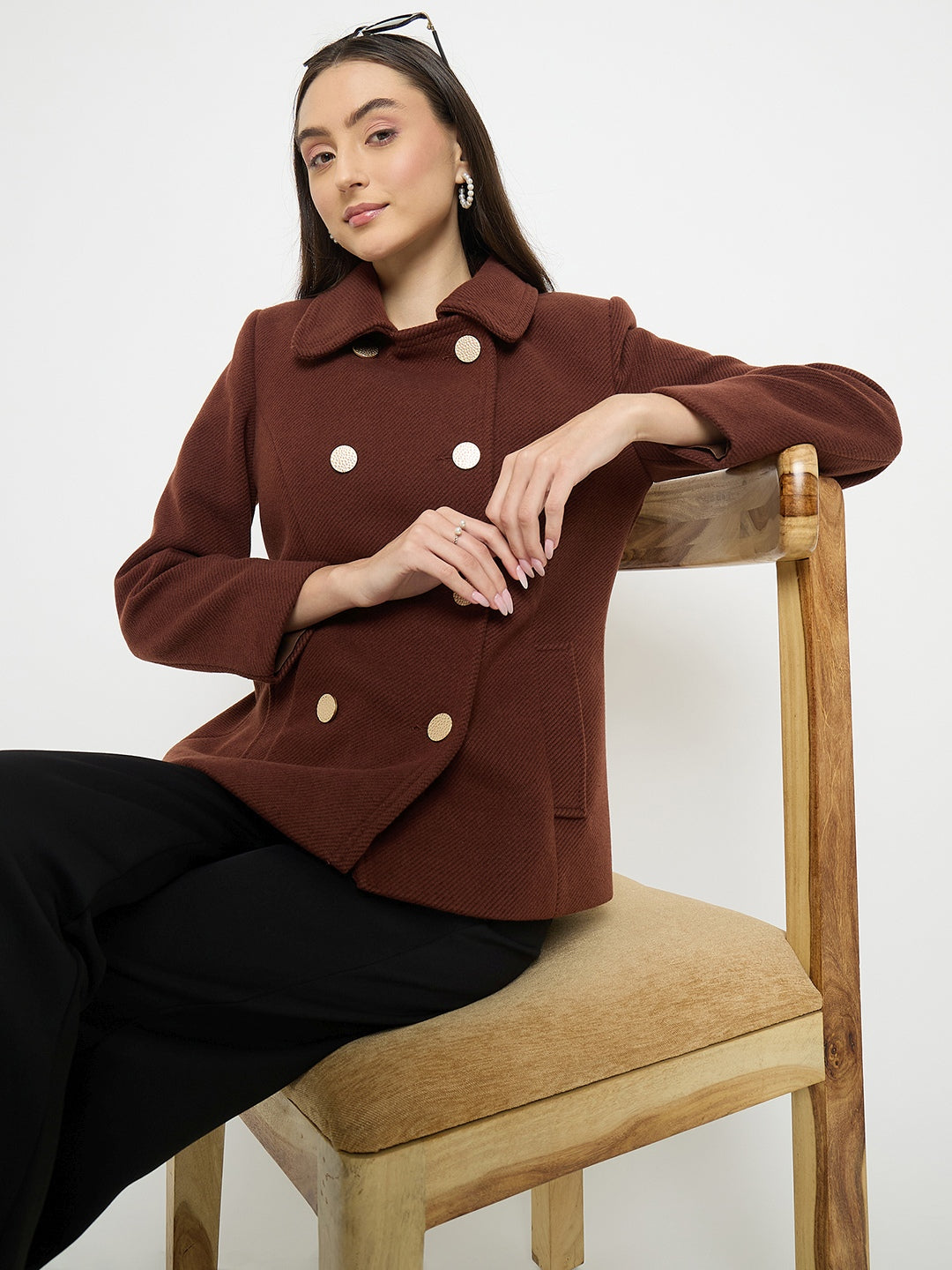 Madame Shirt Collar Brown Long Coat