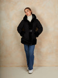 Faux Fur Belted Padded Coat in Black