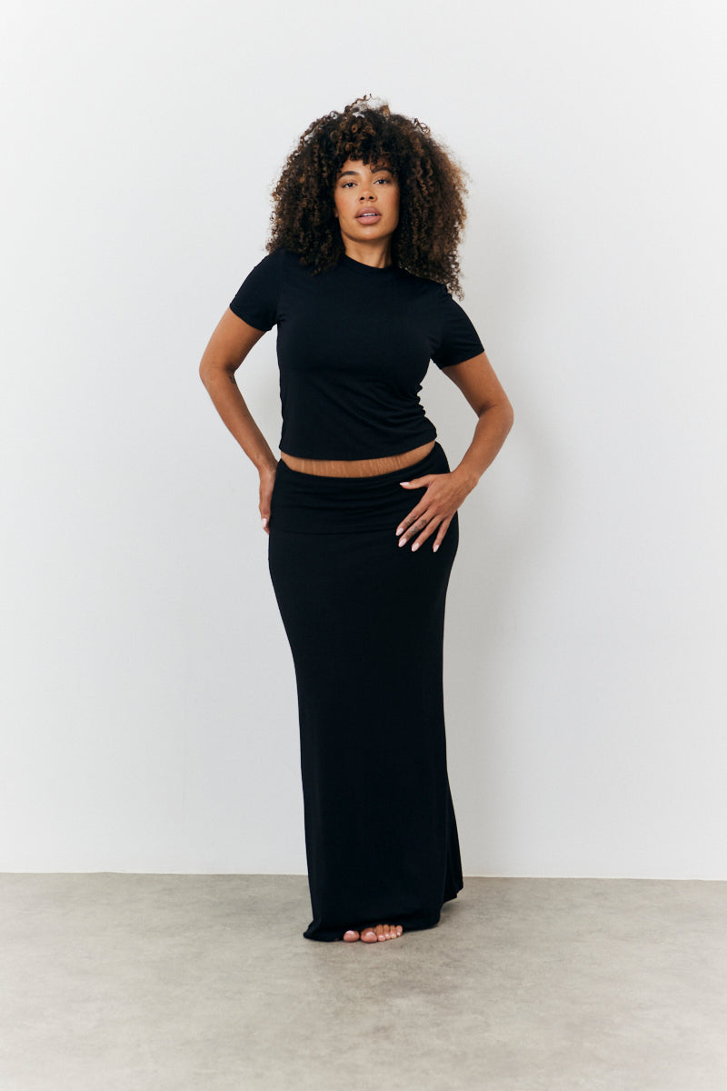 Sculpting Fold Over Waistband Maxi Skirt