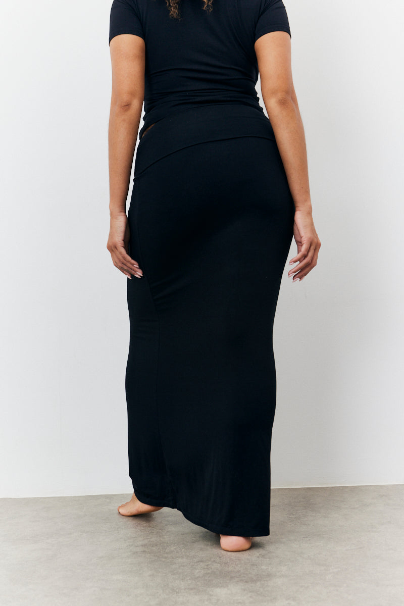 Sculpting Fold Over Waistband Maxi Skirt