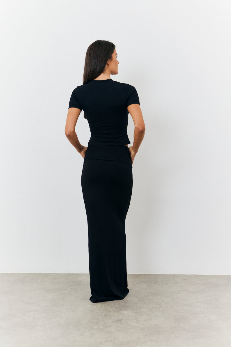 Sculpting Fold Over Waistband Maxi Skirt