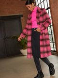 Single Breasted Check Coat in Pink