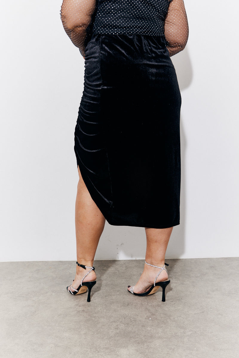 Black Velvet Midi Skirt