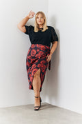 Wrap Front Rose Midi Skirt