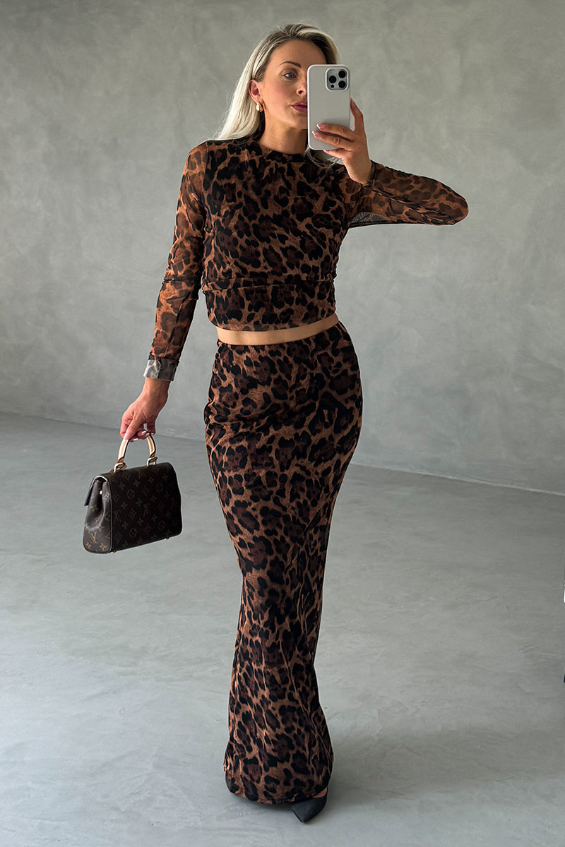 Leopard Mesh Maxi Skirt