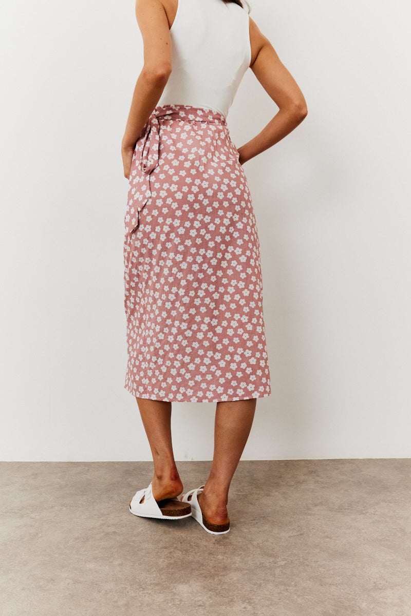 Maternity Floral Print Wrap Front Midi Skirt