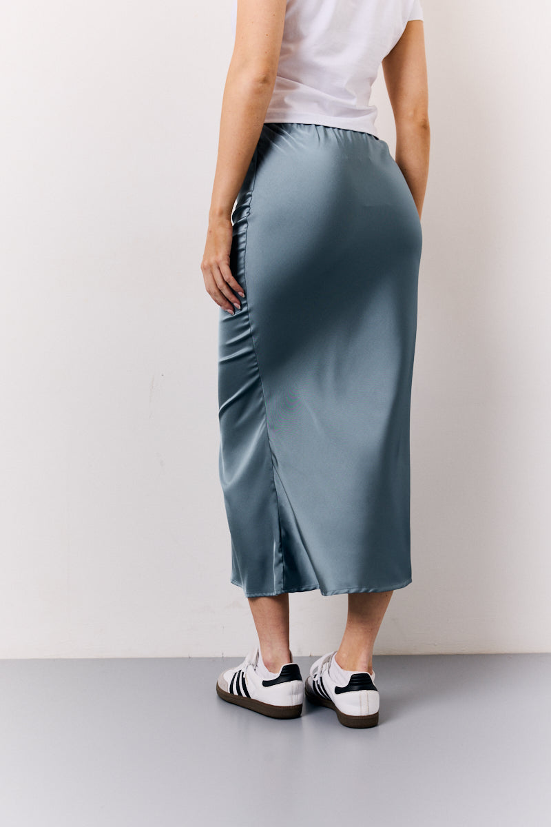 Petrol Blue Satin Midaxi Skirt