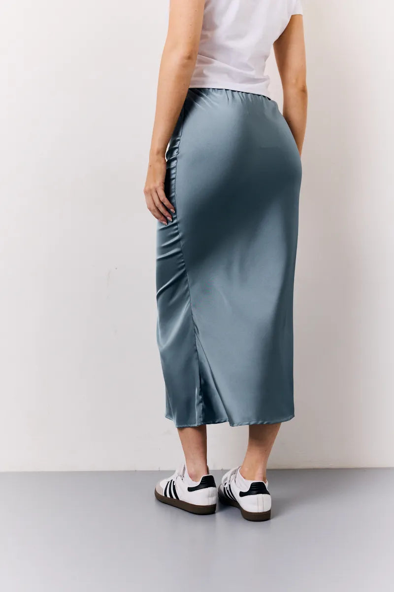 In The Style Satin Midaxi Skirt in Petrol Blue