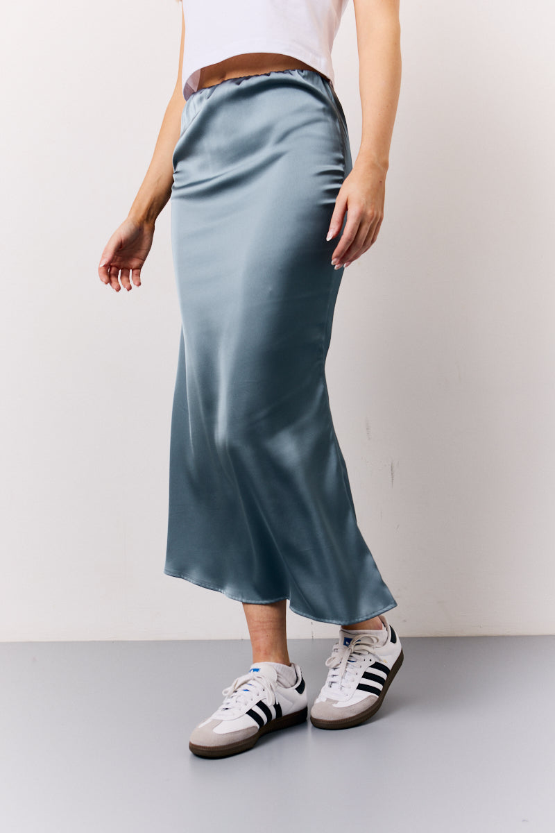 Petrol Blue Satin Midaxi Skirt