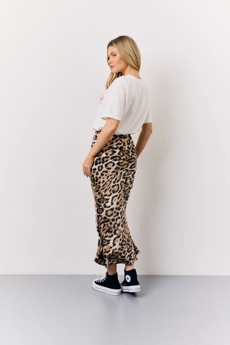 In The Style Leopard Print Satin Midaxi Skirt in Brown