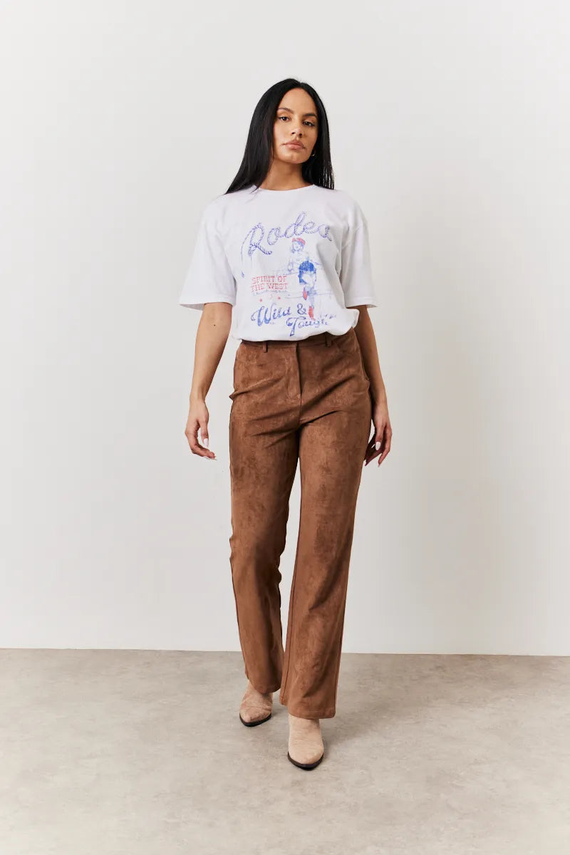 In The Style Faux Suede Straight Leg Trouser in Tan