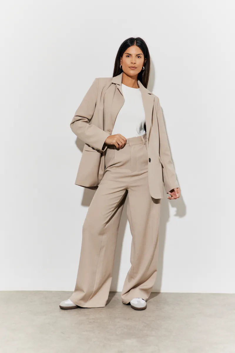 In The Style Tailored High Waist Trousers in Taupe