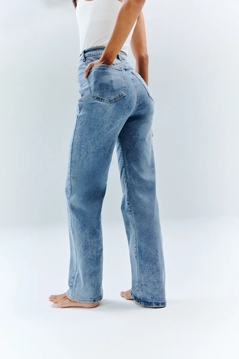 In The Style Sienna Straight Leg Jean in Light Blue
