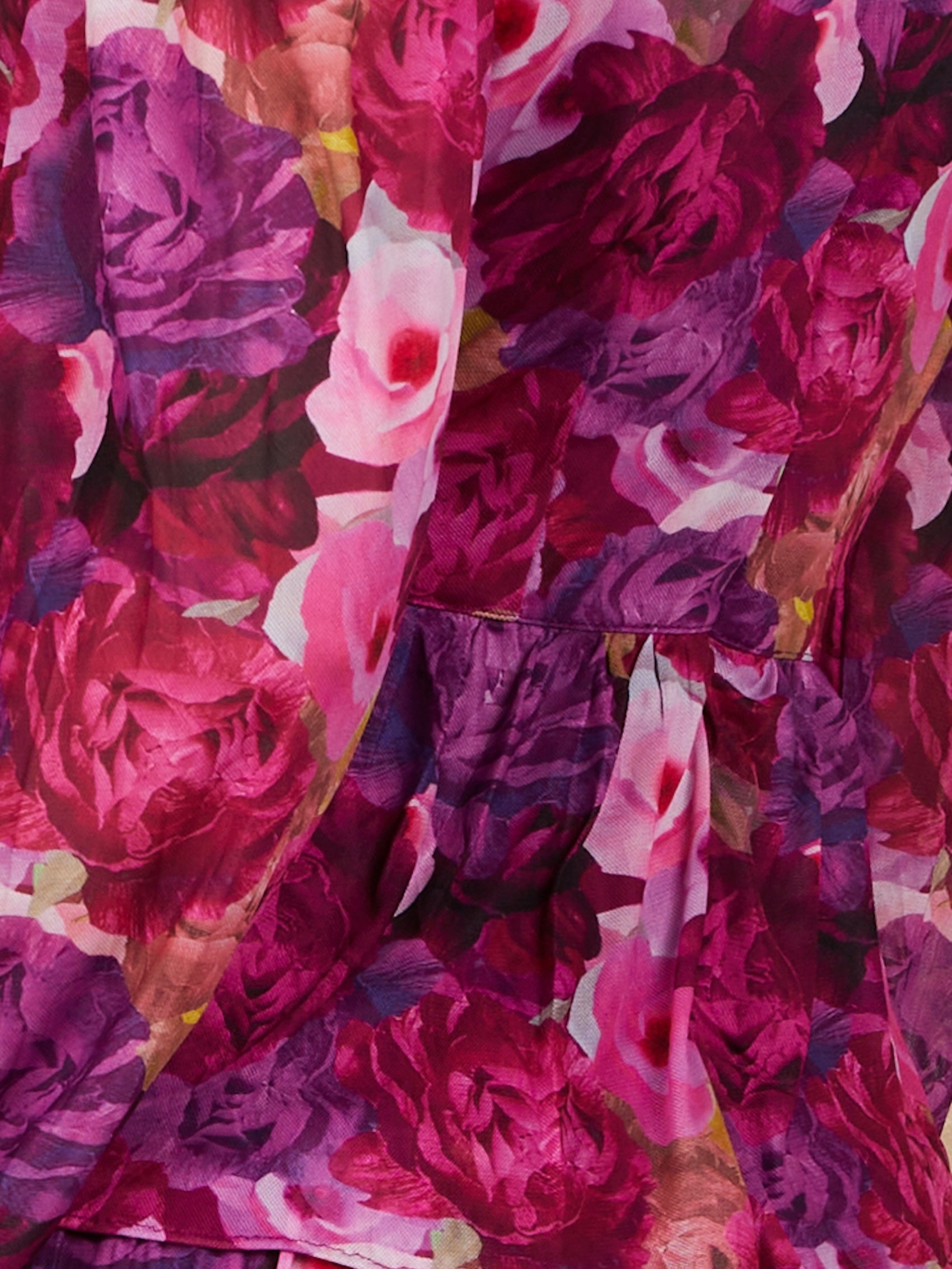 Long Sleeve Floral Printed Mesh Tiered Midi Dress